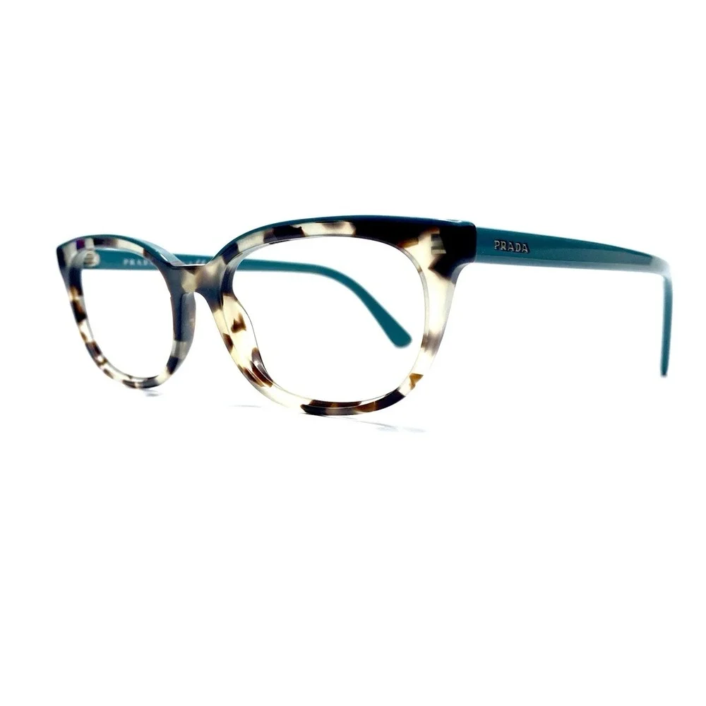Prada Brown Clear Teal Blue Tortoise Rectangular Glasses Italy VPR13V 53 17 145